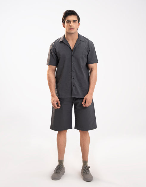 TEXTURED STRIPED-COTTON SHORTS